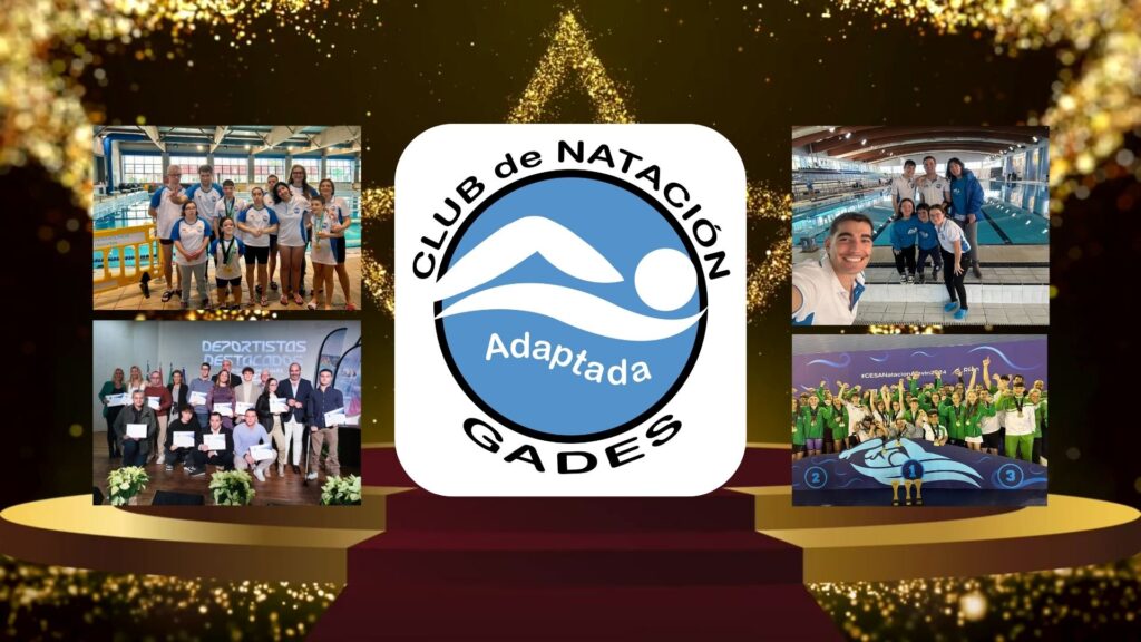 Cuatro fotografías superpuestas de los equipos de natación del Club de Natación Gades